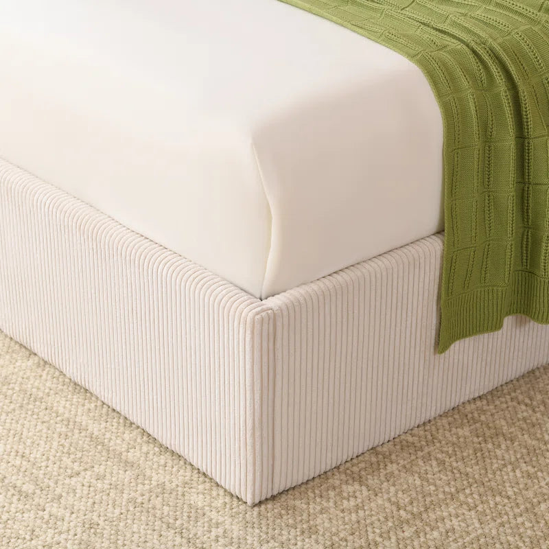 Wauseon Luxury Hydraulic Lift up Storage Corduroy Upholstered Platform Bed,Modern Wingback Design,No Box Spring Needed, Noise-Free