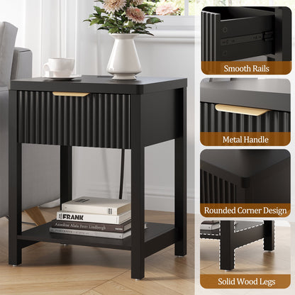 Modern Fluted Bedside Tables (Set of 2) | Integrated Power & Storage