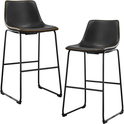 30 Inch Barstools High PU Leather Counter Bar Stool with Back and Footrest Set of 2, Black