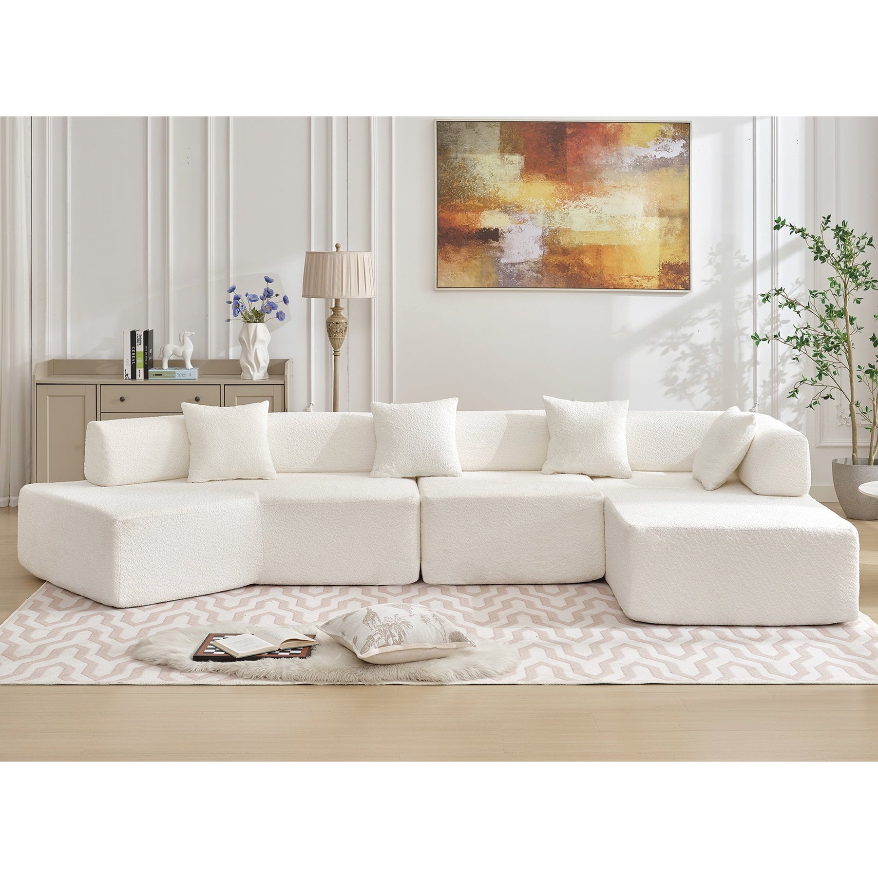 Experience Unmatched Comfort with Our 4-Seat No Assembly Boucle Sofa - Perfect for Modern Living Spaces