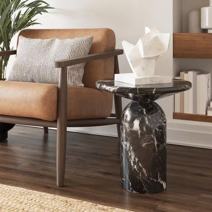 Wels 17.5 In. Black Marble End Table