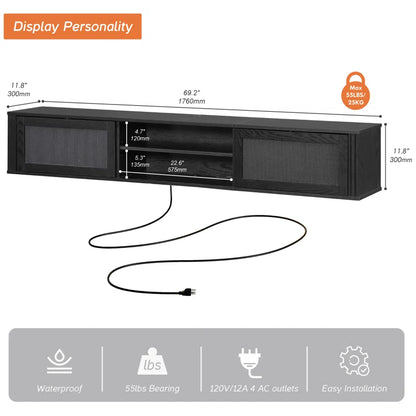 Modern Black Floating TV Stand up to 90" TV Wall Mount Media Console
