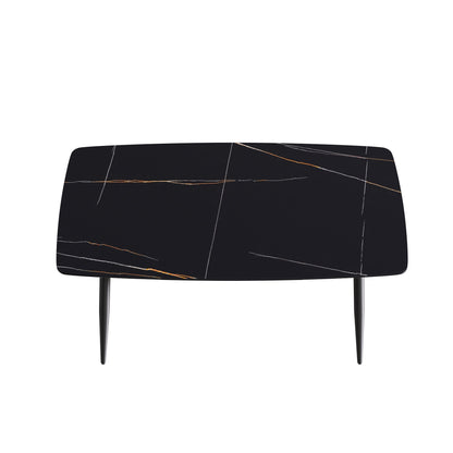 63" Modern Sintered Stone Dining Table,Solid Black Carbon Steel Base