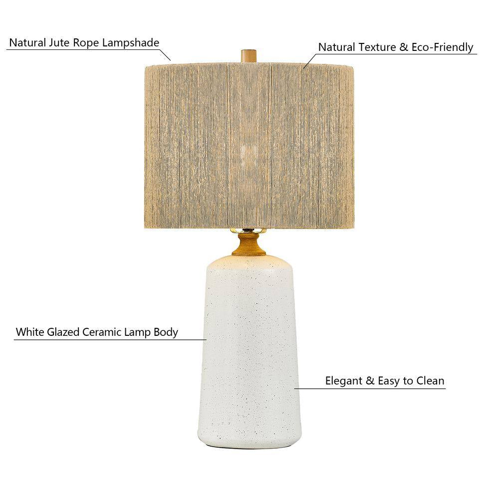 24 In. White Vintage Dimmable Ceramic Bedroom Living Room Bedside Desk Nightstand Table Lamps (Set of 2)