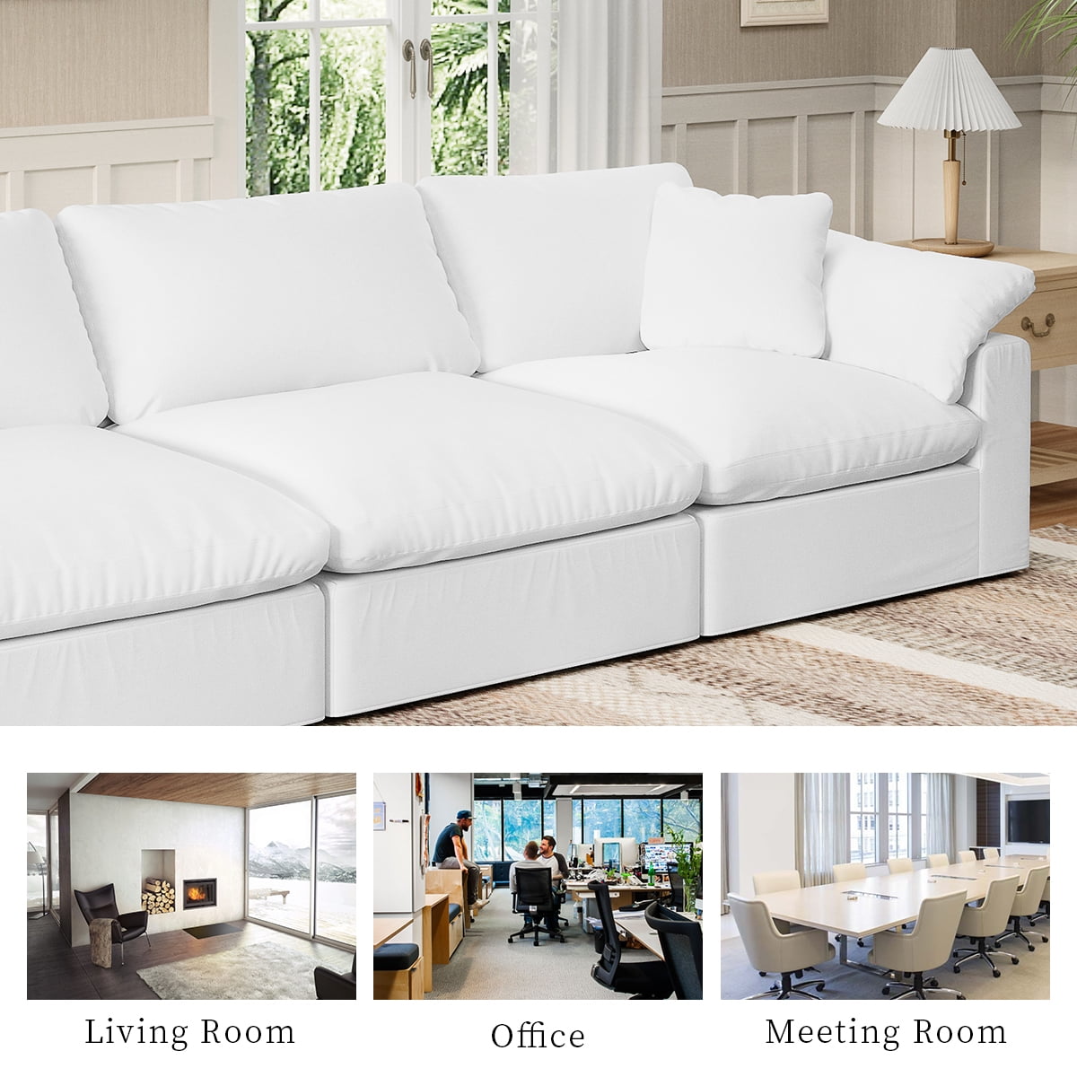 Modern White Convertible Sectional Couch | Deep Seat Modular Sofa