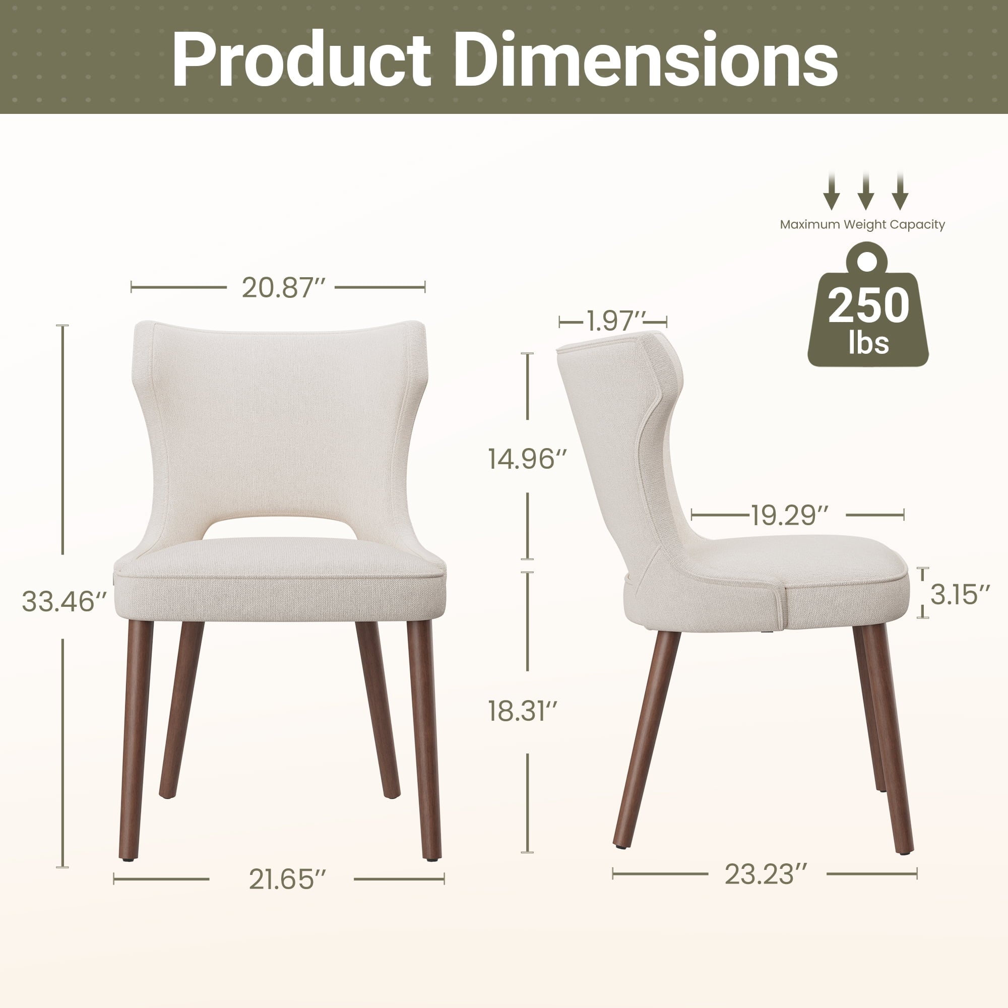 Hommeco Modern Wingback Dining Chairs - Beige Fabric Upholstery & Solid Wood Legs ( Set of 4 )