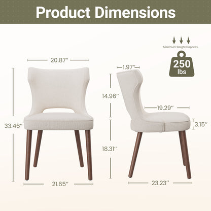 Hommeco Modern Wingback Dining Chairs - Beige Fabric Upholstery & Solid Wood Legs ( Set of 4 )