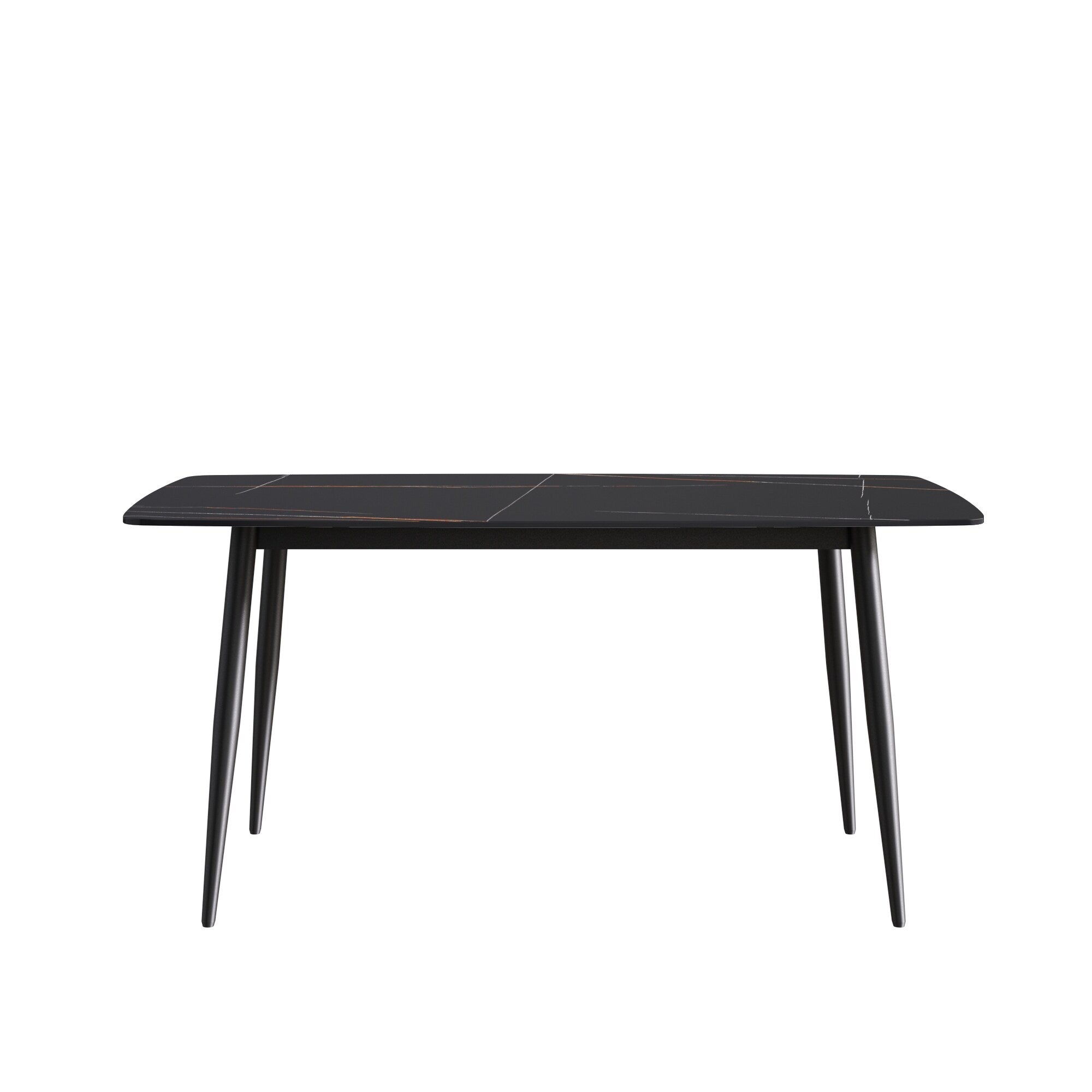 63" Modern Sintered Stone Dining Table,Solid Black Carbon Steel Base