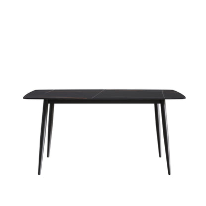 63" Modern Sintered Stone Dining Table,Solid Black Carbon Steel Base