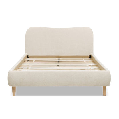 Hommeco Roman Curved Bouclé Platform Bed – Modern King Upholstered Frame in Oatmeal Beige