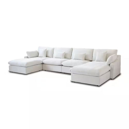 Hommeco 155" Modular 6-Piece Slope Arm Linen Sectional Sofa with Ottoman - Beige