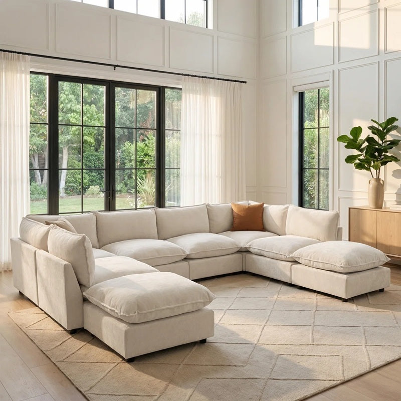 Hommeco Amrith Cream Corduroy Sectional Sofa