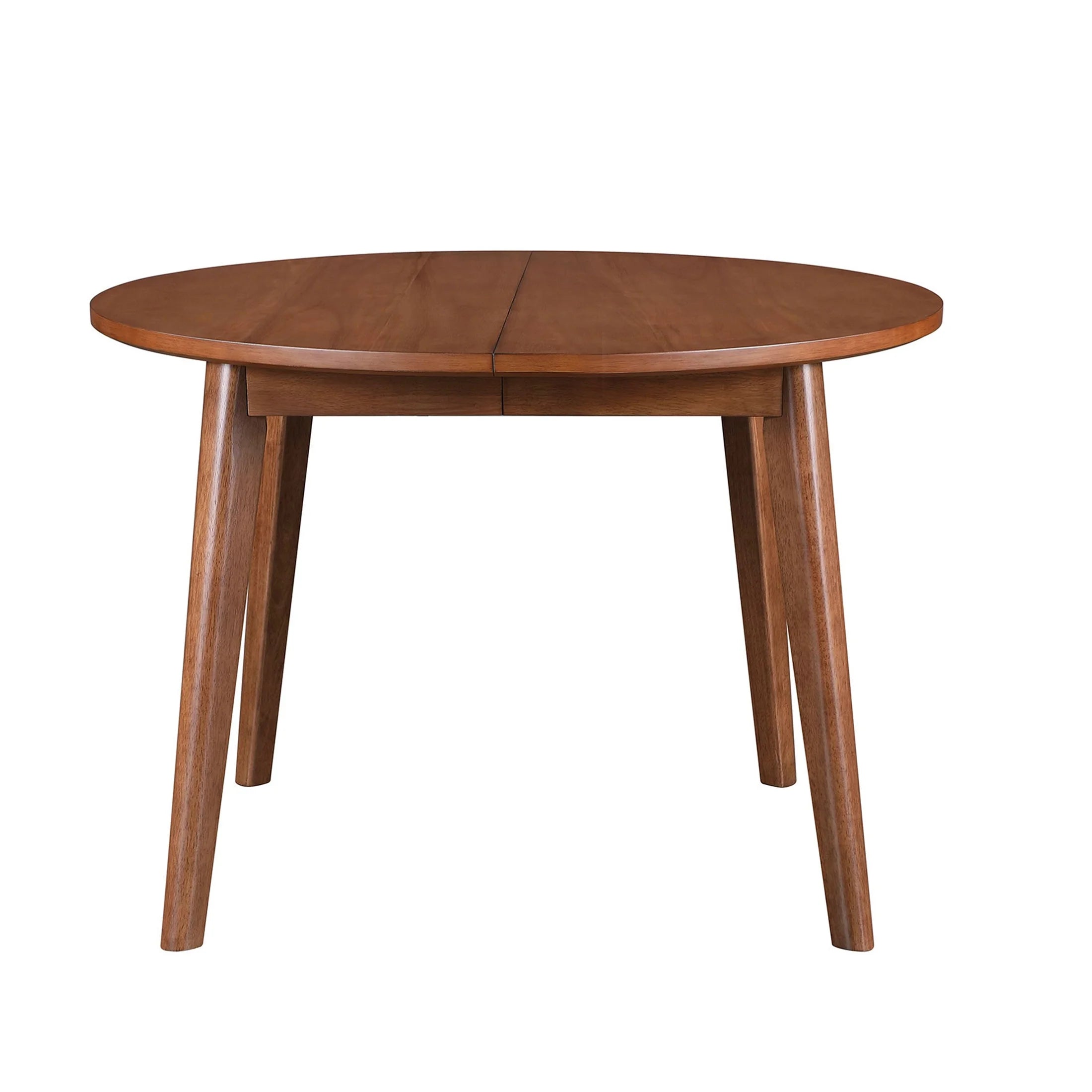 Mid-Century Extendable Dining Table, Solid Wood and Veneer, Acorn Finish