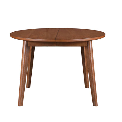 Mid-Century Extendable Dining Table, Solid Wood and Veneer, Acorn Finish