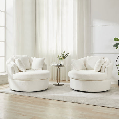 Oversized White Swivel Accent Chair - Modern Lambswool Barrel Chair for Bedroom & Living Room