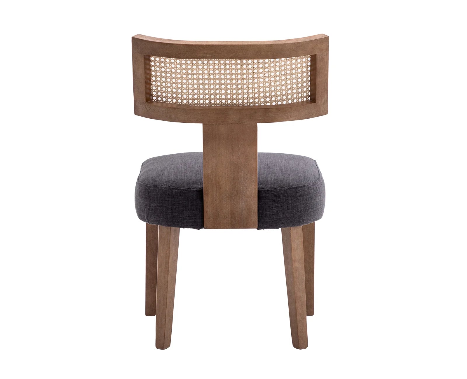 Modern Rattan Backrest Dining Chairs Set of 2, Mid-Century Farmhouse Linen Upholstered Kitchen Chairs Solid Wood Side Chairs for Kitchen Dining Room Living Room, Charcoal