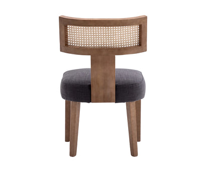 Modern Rattan Backrest Dining Chairs Set of 2, Mid-Century Farmhouse Linen Upholstered Kitchen Chairs Solid Wood Side Chairs for Kitchen Dining Room Living Room, Charcoal