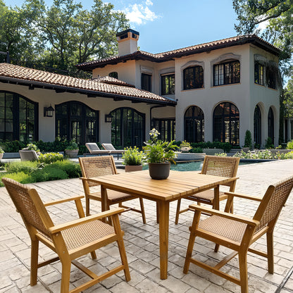 2-Piece Acacia Wood Patio Dining Chairs (Weight Capacity 350 Lbs) with Rattan Seat & Back, Natural Wood Outdoor Chairs
