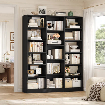 Wakil 74"H X 59"W 6-Tier Large Wood Storage Bookcase