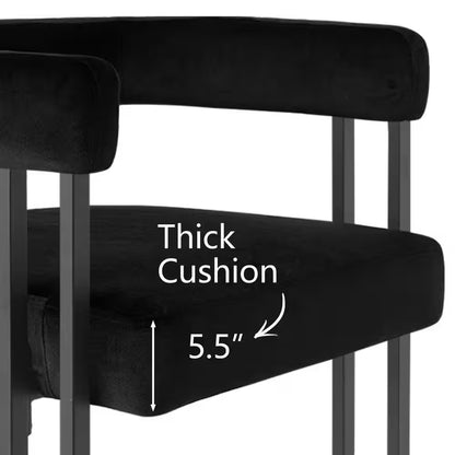 Black Metal Frame Counter Height Velvet Bar Stool Single