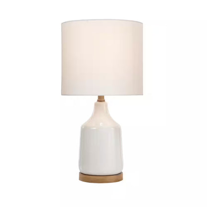 Saddlebrook 21.5 In. Cream Ceramic and Faux Wood Table Lamp with White Fabric Shade