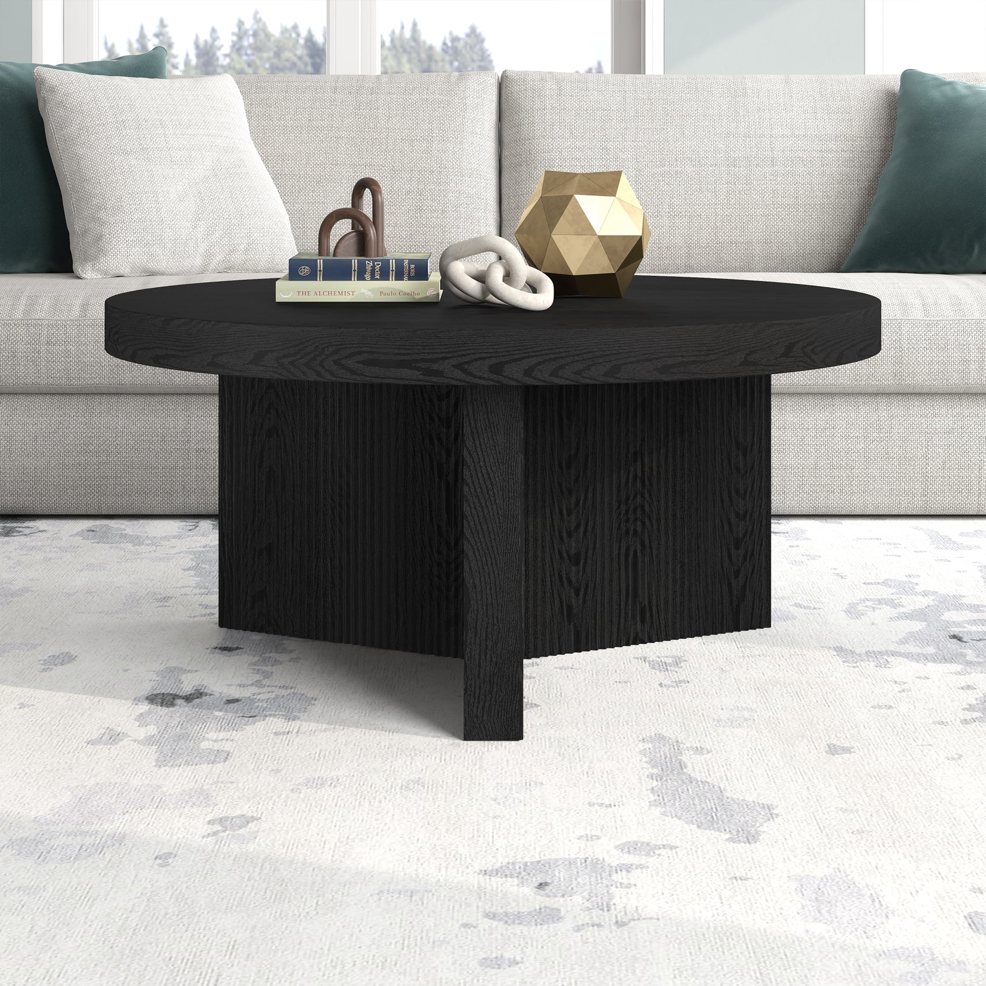 32" Black Grain MDF/PVC Coffee Table