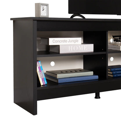 Modern Black TV Stand for 65/75 Inch TV - Wooden Entertainment Center with 6 Shelves