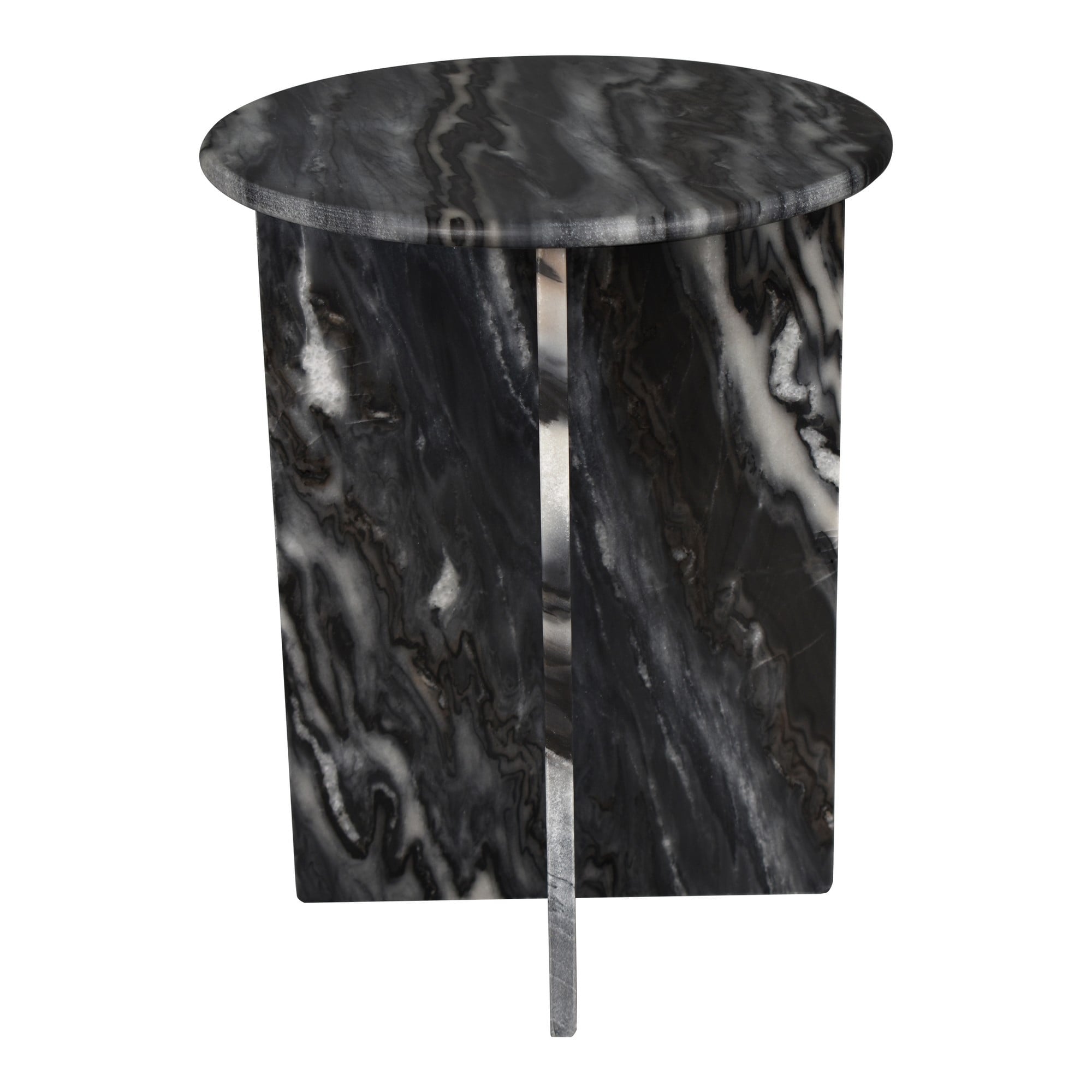 Hommeco 17.75" Contemporary Natural Marble X-Shaped End Table - Handmade Black & Gray