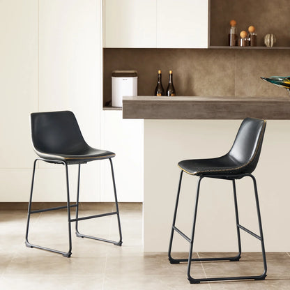 Counter Height Bar Stools with Back and Footrest, Metal Frame, 26 Inch, Black