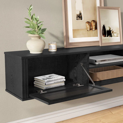 Modern Black Floating TV Stand up to 90" TV Wall Mount Media Console