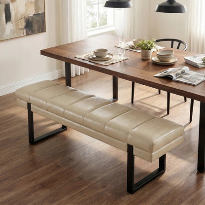 Anahli 52.5'' Wide Channel Tufted Design Vegan Leather Bench