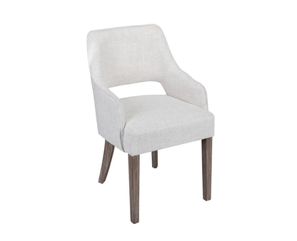 Modern Dining Chair Set of 2, Linen Upholstered Armchair Accent Side Chair with Open Back and Wooden Legs, Kitchen Chairs for Dining Room Living Room Kitchen Bedroom, Cream