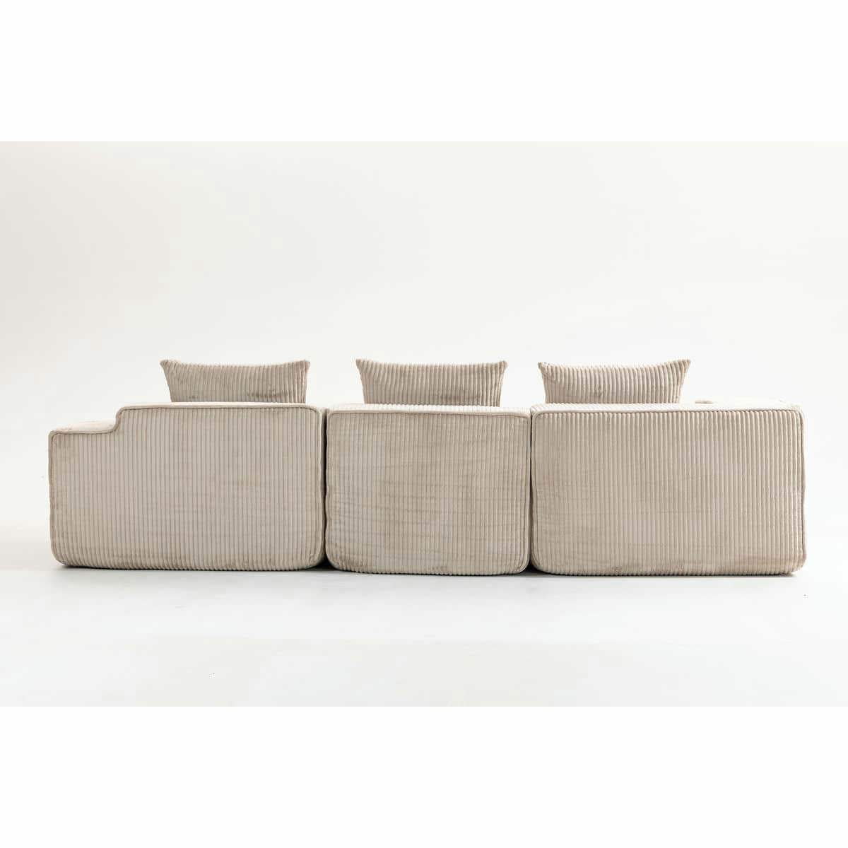 Modern Modular Corduroy Sofa – Beige No-Assembly Compression Couch