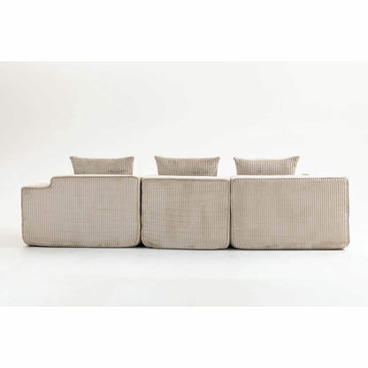 Modern Modular Corduroy Sofa – Beige No-Assembly Compression Couch