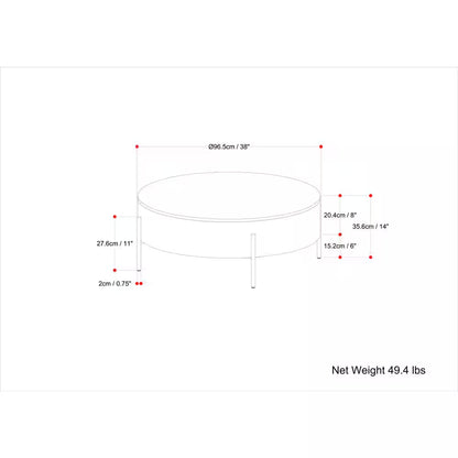 Walnut Brown Wide round Modern Urban Drum Solid Mango Wood Coffee Table