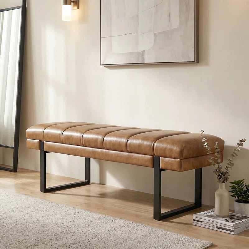 Anahli 52.5'' Wide Channel Tufted Design Vegan Leather Bench
