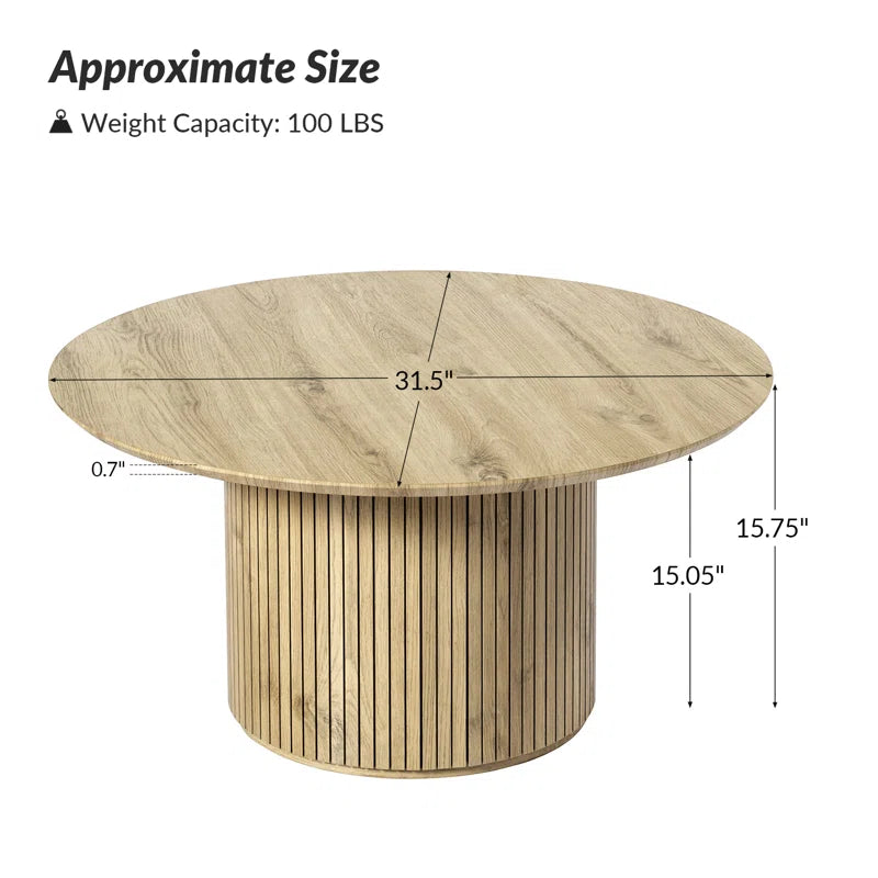 Marrina 31.5"W Modern Coffee Table with Vertical Fluted Wooden Base