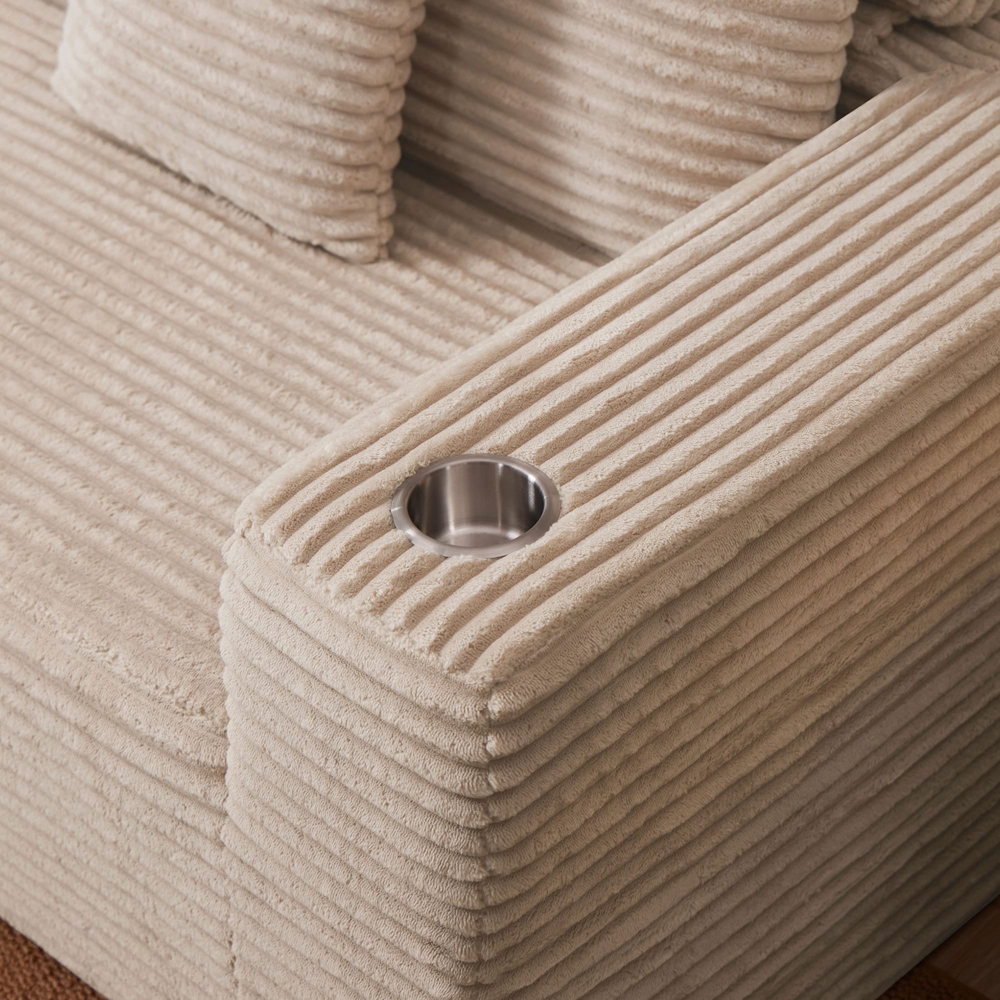 102.76" Corduroy Cloudy L Shaped Sofa with Headrests and Toss Pillows