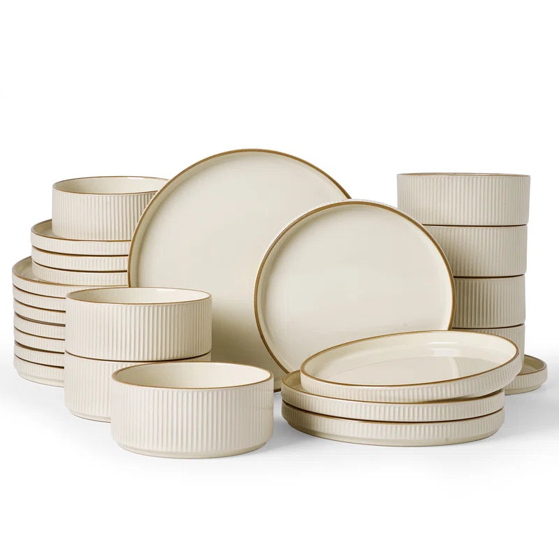 Azal Stoneware Dinnerware Sets, 24 Piece Dish Set
