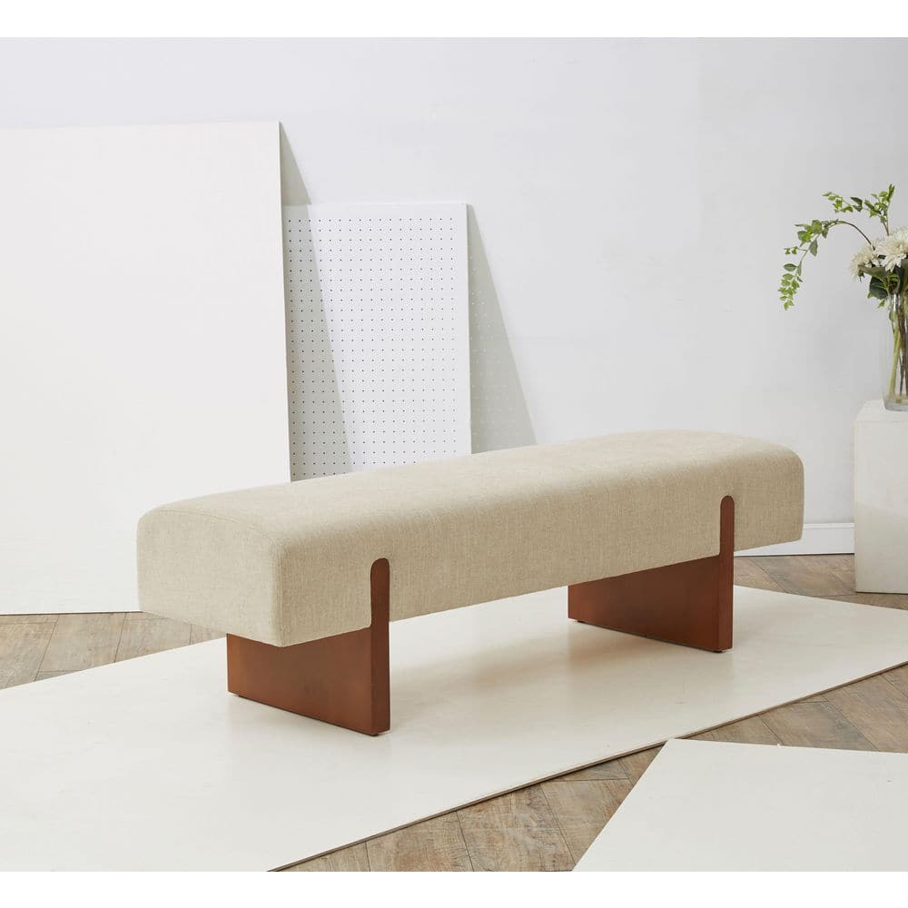 55.5 In. Beige/Brown Entryway Bench