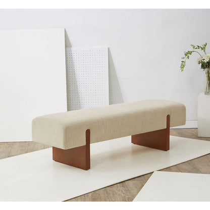 55.5 In. Beige/Brown Entryway Bench