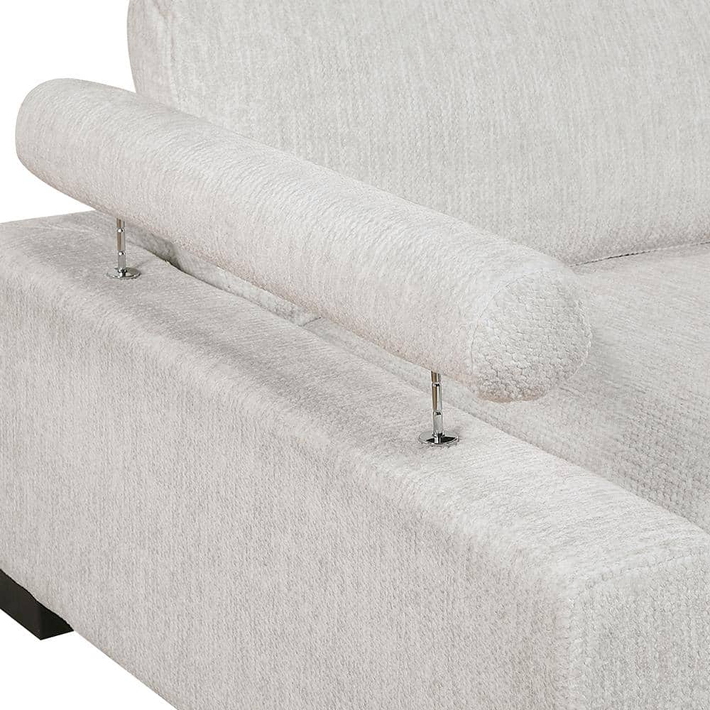 135 In. Pillow Top Arm 6-Piece Textured Microfiber Modular Sectional Sofa in Beige with Chaise