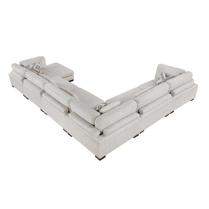135 In. Pillow Top Arm 6-Piece Textured Microfiber Modular Sectional Sofa in Beige with Chaise
