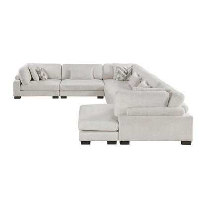 135 In. Pillow Top Arm 6-Piece Textured Microfiber Modular Sectional Sofa in Beige with Chaise