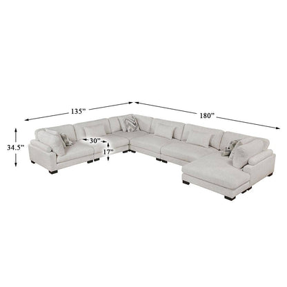 135 In. Pillow Top Arm 6-Piece Textured Microfiber Modular Sectional Sofa in Beige with Chaise