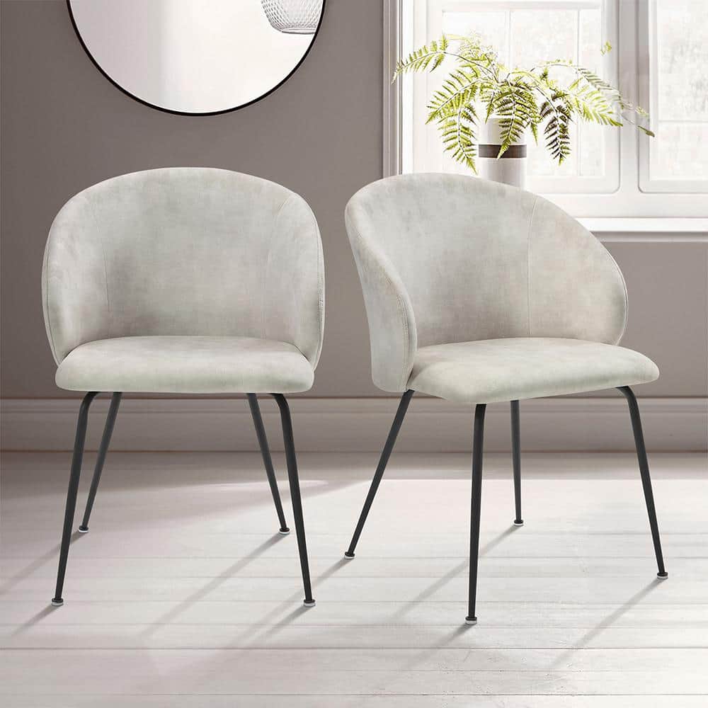 Beige Velvet Fabric Upholstered Dining Chair, Set of 2 with Metal Legs