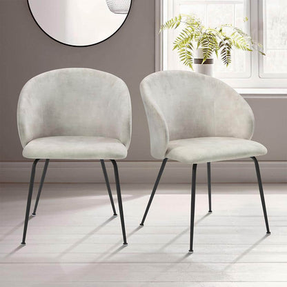 Beige Velvet Fabric Upholstered Dining Chair, Set of 2 with Metal Legs