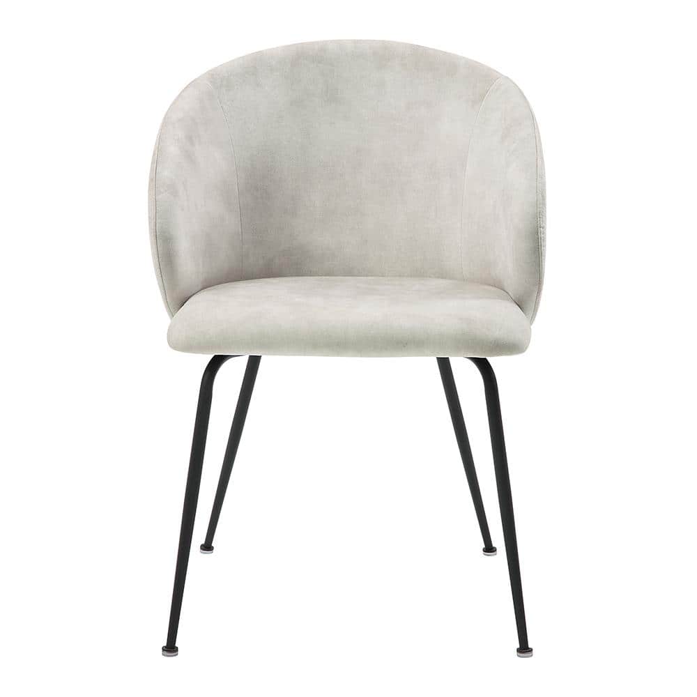 Beige Velvet Fabric Upholstered Dining Chair, Set of 2 with Metal Legs