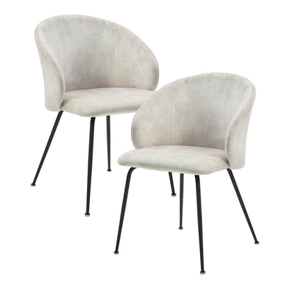 Beige Velvet Fabric Upholstered Dining Chair, Set of 2 with Metal Legs
