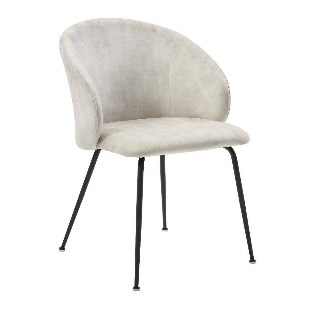Beige Velvet Fabric Upholstered Dining Chair, Set of 2 with Metal Legs